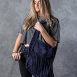 ANDROMEDA FRINGE HOBO - Ink Suede